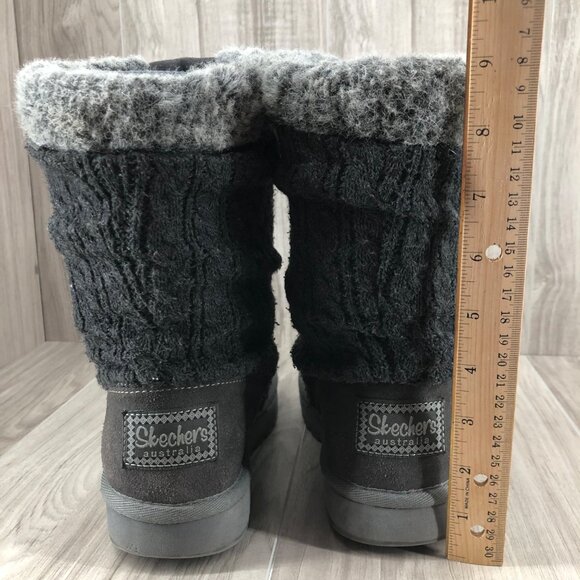 Skechers Boots Womens 7.5 Keepsakes Blur Gray Sweater Knit Pull On Winter Shoes - Picture 9 of 12
